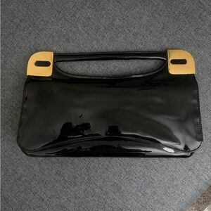 Black Patent Leather Clutch with Gold Accents